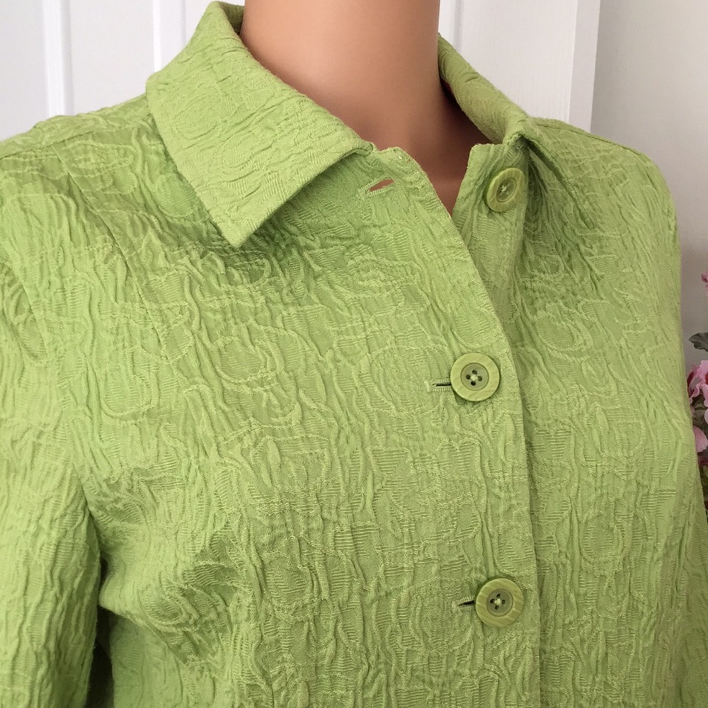 Coldwater Creek Lime Green Textured Crinkle Blazer Jacket Sz 12 - Picture 5 of 14